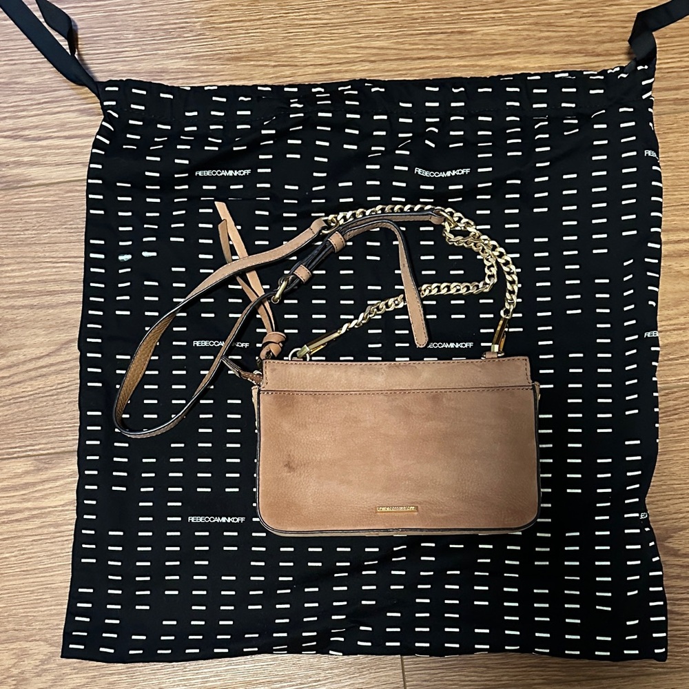 Rebecca Minkoff Brown Leather Crossbody with Gold Chain